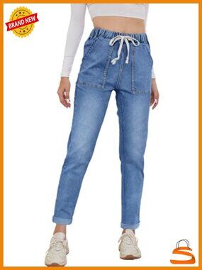 Womens Pull-on Jeans Stretch High Waisted Elastic Waist Denim Joggers Pants
